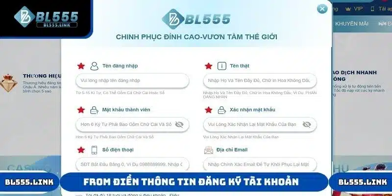 From điền thông tin đăng ký tài khoản